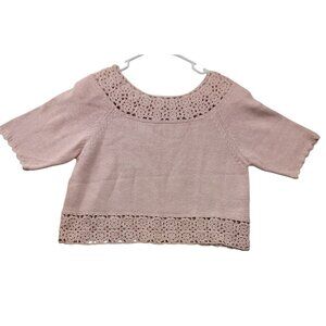 80s Vintage Deadstock Margules Womens Crochet Trim Top M Ramie Cotton Pink New